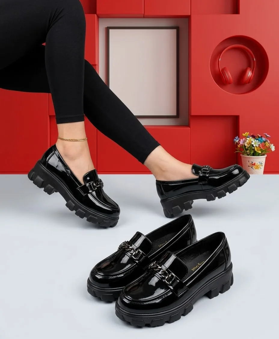 Chic Glossy Patent Platform Lug-Sole Loafers
