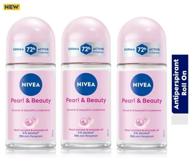 NIVEA Pearl & Beauty Anti-Perspirant Roll-on For Women 72h - 50ml (Pack Of 3)