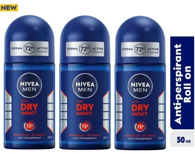 NIVEA Dry Impact Roll-on For Men, 72h- 50ml (Pack Of 3)
