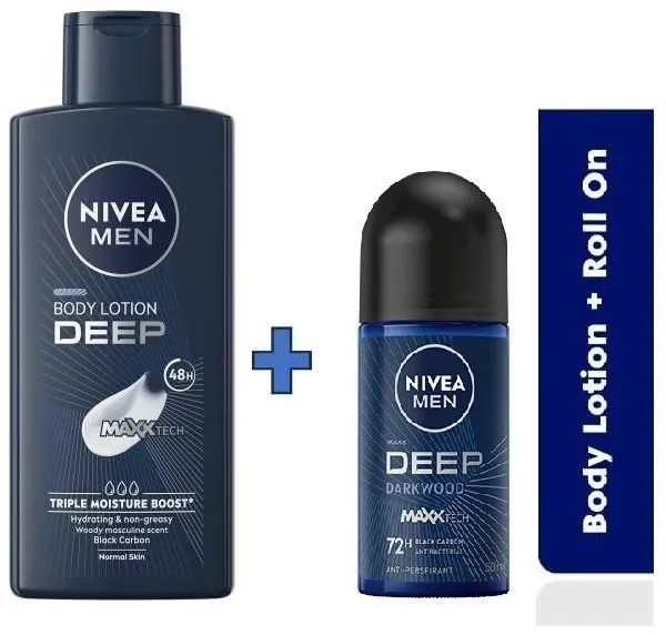NIVEA MEN Deep Body Lotion 400ml + Deep Roll-on 50ml