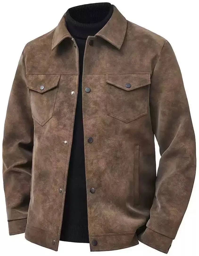 Men’s Faux Suede Trucker Jacket – Classic Button-Down Casual Overshirt